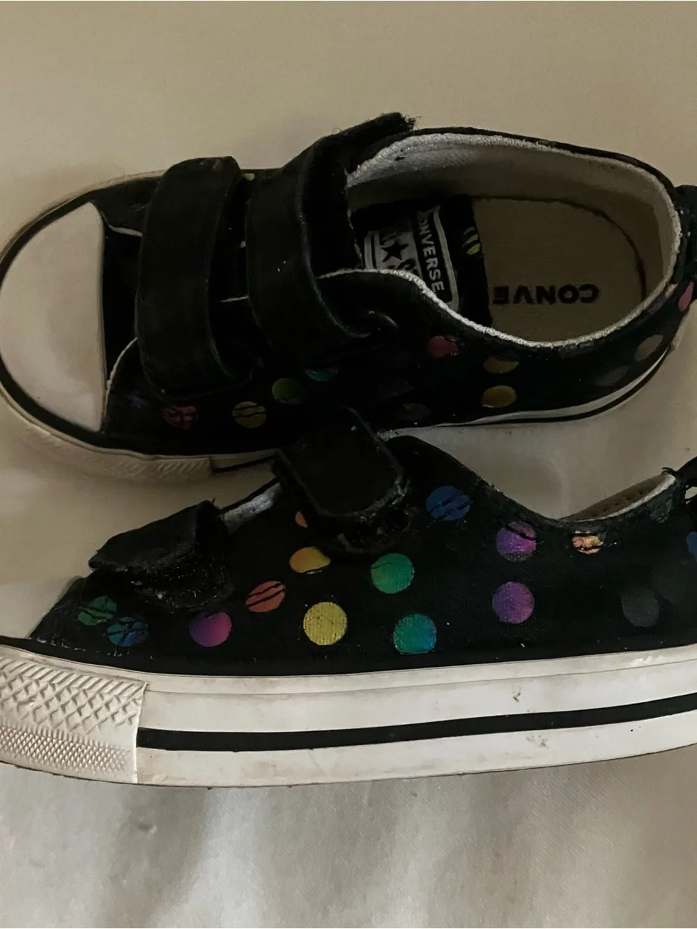 Black Kids Velcro Canvas Sneakers with Colorful Dot Accents